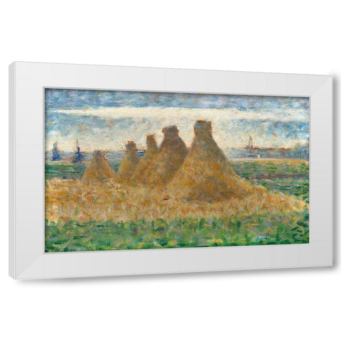 Haystacks White Modern Wood Framed Art Print by Seurat, Georges