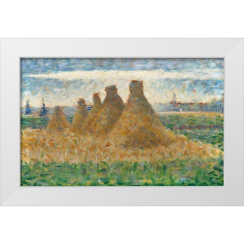 Haystacks White Modern Wood Framed Art Print by Seurat, Georges
