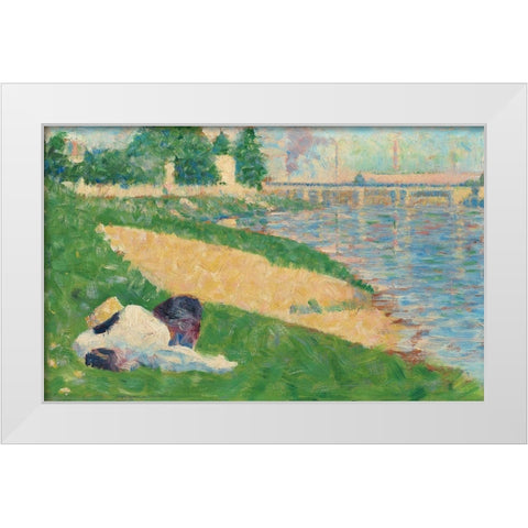 The Seine with Clothing on the Bank White Modern Wood Framed Art Print by Seurat, Georges