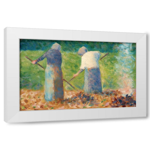 Haymakers at MontfermeilÂ  White Modern Wood Framed Art Print by Seurat, Georges