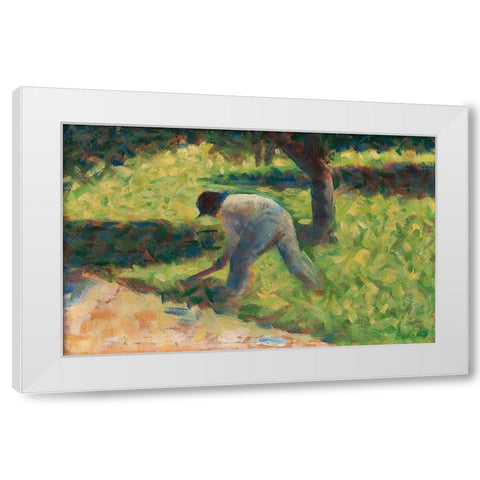 Peasant with a Hoe White Modern Wood Framed Art Print by Seurat, Georges