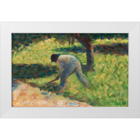 Peasant with a Hoe White Modern Wood Framed Art Print by Seurat, Georges