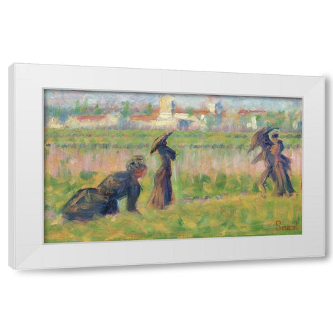 Figures in a Landscape White Modern Wood Framed Art Print by Seurat, Georges