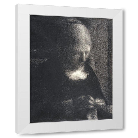 The Artistâ€™s Mother Doing Embroidery White Modern Wood Framed Art Print by Seurat, Georges