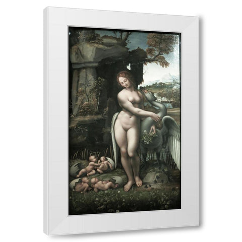 Ledo and the Swan White Modern Wood Framed Art Print by da Vinci, Leonardo