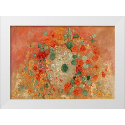 Nasturtiums White Modern Wood Framed Art Print by Redon, Odilon