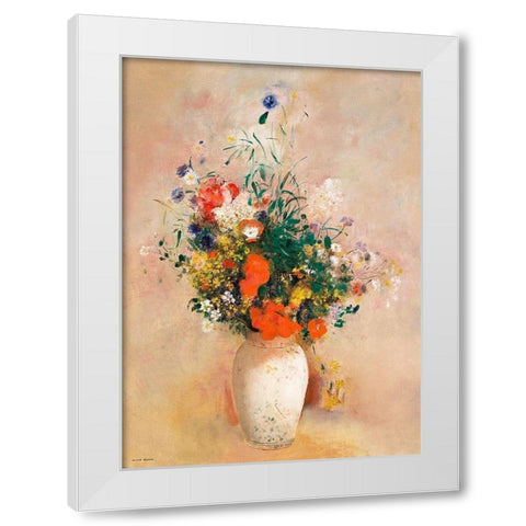 Vase of Flowers (Pink Background)Â  White Modern Wood Framed Art Print by Redon, Odilon