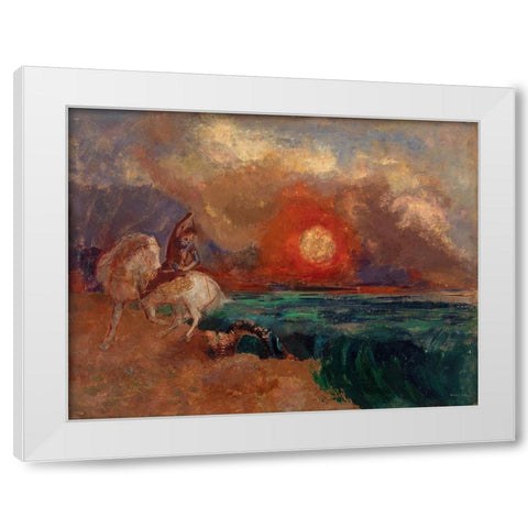 Saint George and the Dragon White Modern Wood Framed Art Print by Redon, Odilon