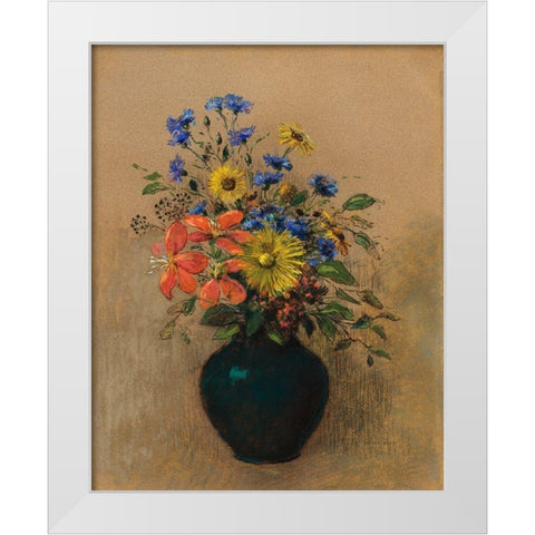 Wildflowers White Modern Wood Framed Art Print by Redon, Odilon