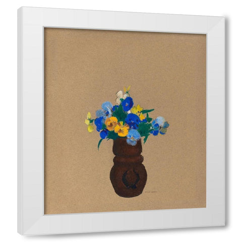 Pansies White Modern Wood Framed Art Print by Redon, Odilon