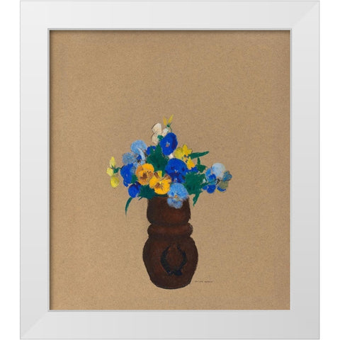 Pansies White Modern Wood Framed Art Print by Redon, Odilon