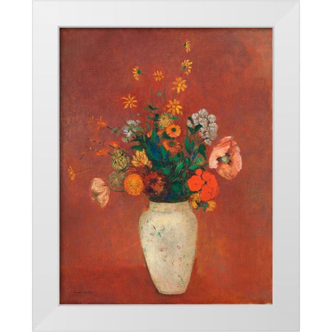 Bouquet in a Chinese Vase White Modern Wood Framed Art Print by Redon, Odilon