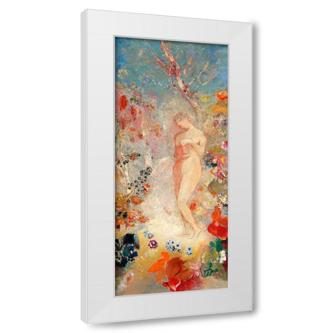 Pandora White Modern Wood Framed Art Print by Redon, Odilon