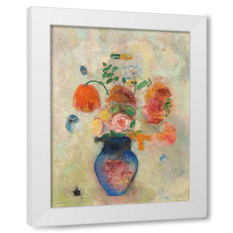 Large Vase with Flowers White Modern Wood Framed Art Print by Redon, Odilon