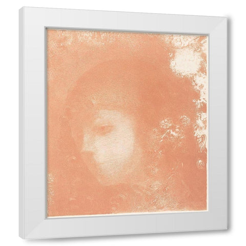 Head of a Child with Flowers White Modern Wood Framed Art Print by Redon, Odilon