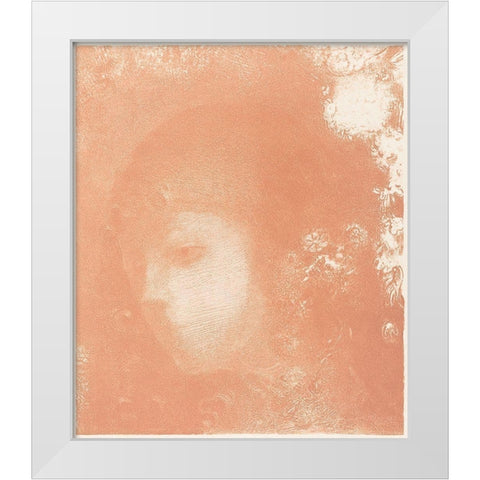 Head of a Child with Flowers White Modern Wood Framed Art Print by Redon, Odilon