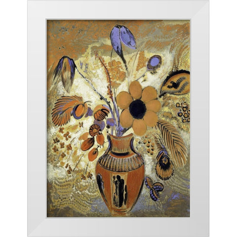 Etruscan Vase with Flowers White Modern Wood Framed Art Print by Redon, Odilon