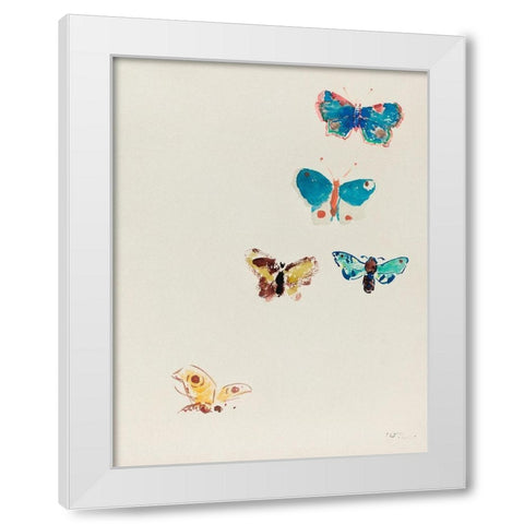 Five Butterflies White Modern Wood Framed Art Print by Redon, Odilon