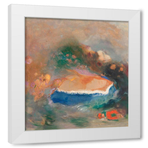 Ophelia with a Blue Wimple in the Water White Modern Wood Framed Art Print by Redon, Odilon