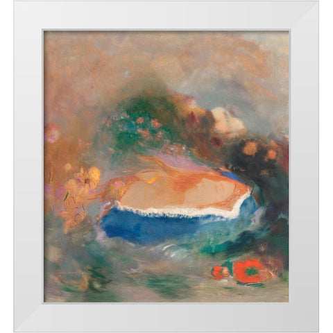 Ophelia with a Blue Wimple in the Water White Modern Wood Framed Art Print by Redon, Odilon