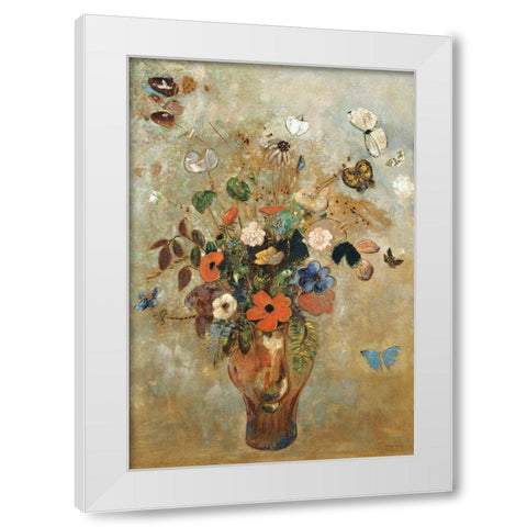 Still Life with Flowers White Modern Wood Framed Art Print by Redon, Odilon