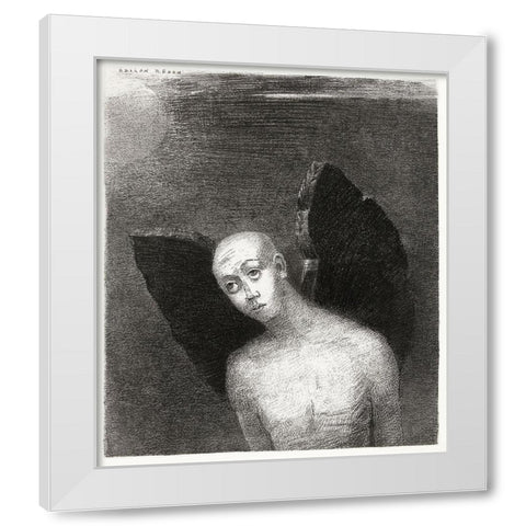 The Fallen Angel Spreads His Black Wings White Modern Wood Framed Art Print by Redon, Odilon