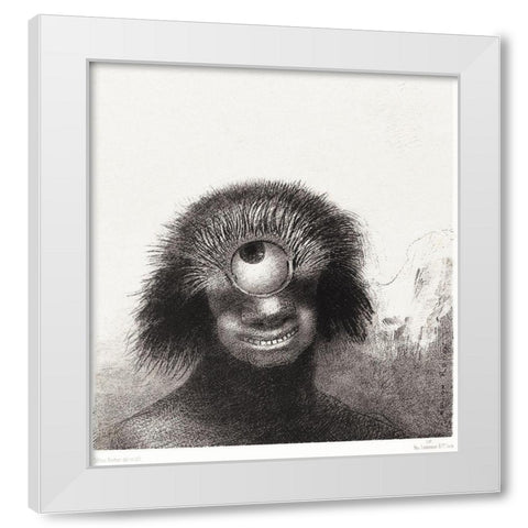 The Deformed Polyp Floated on the Shores, a Sort of Smiling and Hideous Cyclops by the FlowerÂ  White Modern Wood Framed Art Print by Redon, Odilon