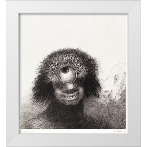 The Deformed Polyp Floated on the Shores, a Sort of Smiling and Hideous Cyclops by the FlowerÂ  White Modern Wood Framed Art Print by Redon, Odilon