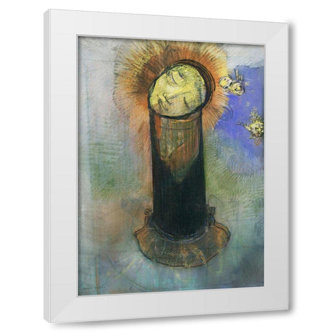 The Head of John the Baptist, on a Pillar White Modern Wood Framed Art Print by Redon, Odilon