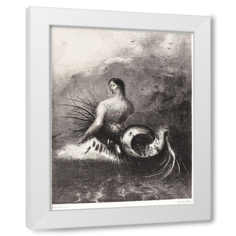 The Siren Clothed In Barbs, Emerged From the Waves White Modern Wood Framed Art Print by Redon, Odilon