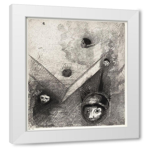 On Backdrop of Our Nights God with His Knowing Finger Traces a Multiform Implacable NightmareÂ  White Modern Wood Framed Art Print by Redon, Odilon