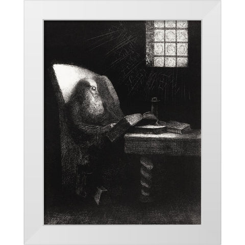 The Reader White Modern Wood Framed Art Print by Redon, Odilon