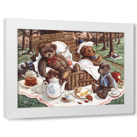 Bears Picnic White Modern Wood Framed Art Print by Kruskamp, Janet