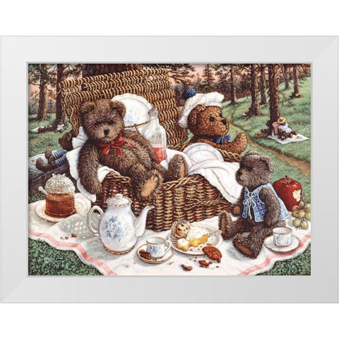 Bears Picnic White Modern Wood Framed Art Print by Kruskamp, Janet