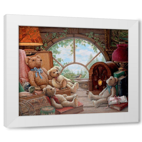 Bears In The Attic White Modern Wood Framed Art Print by Kruskamp, Janet