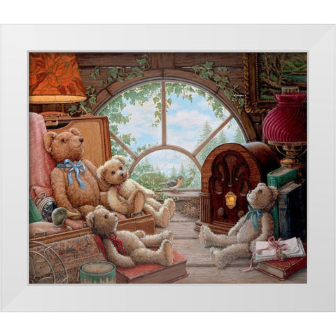 Bears In The Attic White Modern Wood Framed Art Print by Kruskamp, Janet