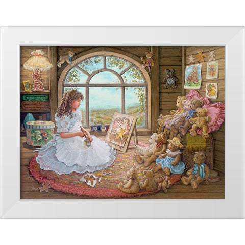 Jenny Paints Her Bears White Modern Wood Framed Art Print by Kruskamp, Janet
