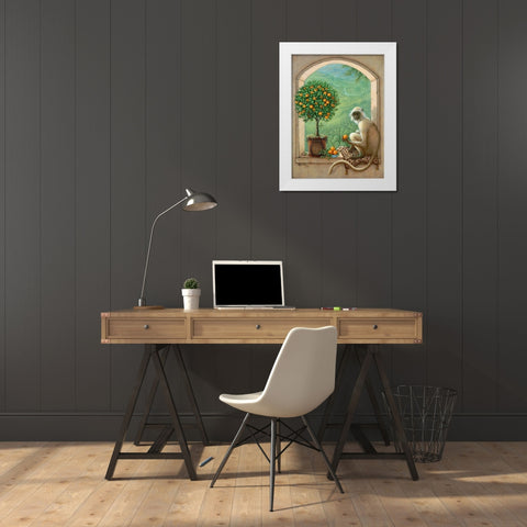 Monkey and Orange Tree White Modern Wood Framed Art Print by Kruskamp, Janet