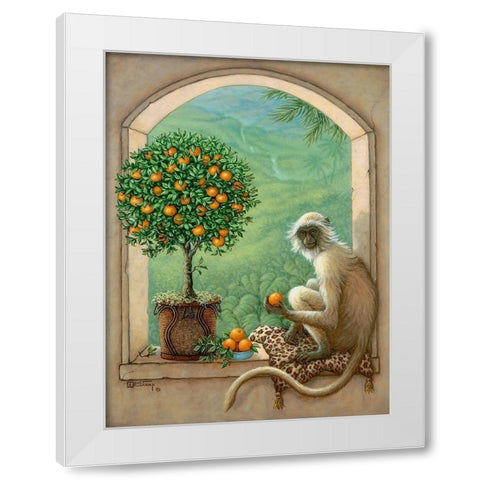 Monkey and Orange Tree White Modern Wood Framed Art Print by Kruskamp, Janet