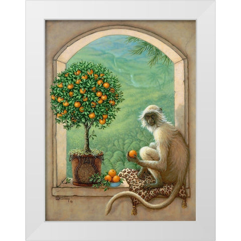 Monkey and Orange Tree White Modern Wood Framed Art Print by Kruskamp, Janet