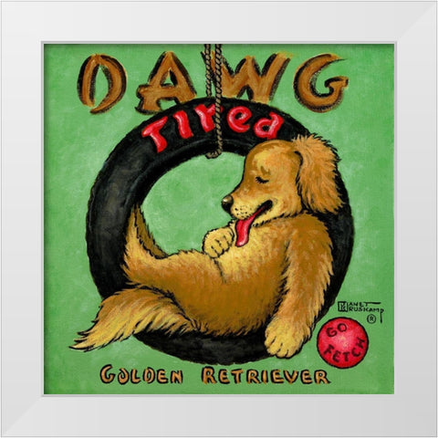 Dawg Tired White Modern Wood Framed Art Print by Kruskamp, Janet
