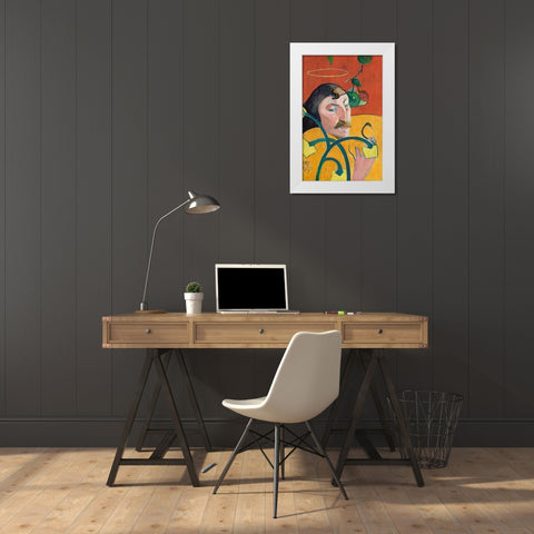 Self-Portrait White Modern Wood Framed Art Print by Gauguin, Paul