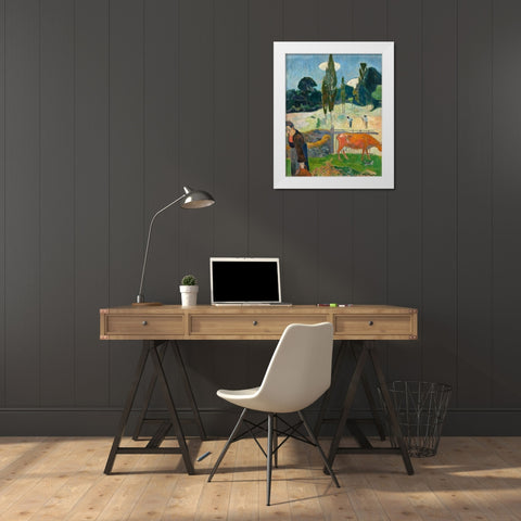 The Red Cow White Modern Wood Framed Art Print by Gauguin, Paul