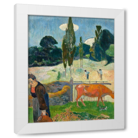 The Red Cow White Modern Wood Framed Art Print by Gauguin, Paul