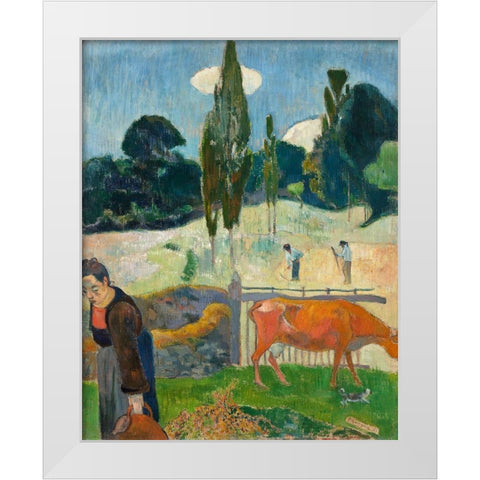 The Red Cow White Modern Wood Framed Art Print by Gauguin, Paul
