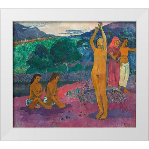 The Invocation White Modern Wood Framed Art Print by Gauguin, Paul