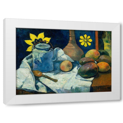 Still Life with Teapot and Fruit White Modern Wood Framed Art Print by Gauguin, Paul