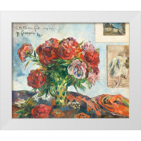 Still Life with Peonies White Modern Wood Framed Art Print by Gauguin, Paul