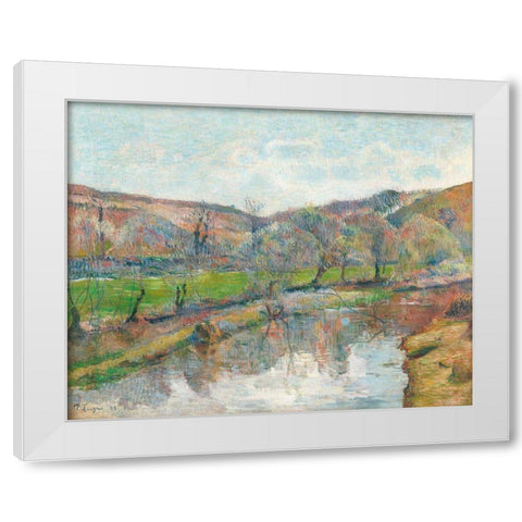 Brittany Landscape White Modern Wood Framed Art Print by Gauguin, Paul