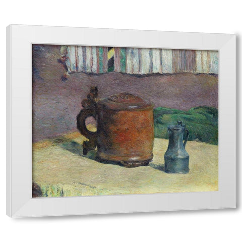 Still Life: Wood Tankard and Metal Pitcher White Modern Wood Framed Art Print by Gauguin, Paul